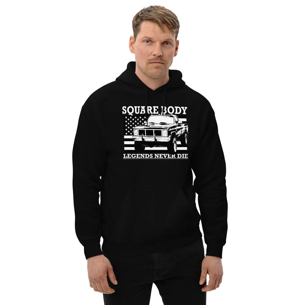 Squarebody Legends Hoodie Square Body Truck Sweatshirt With American Flag Design