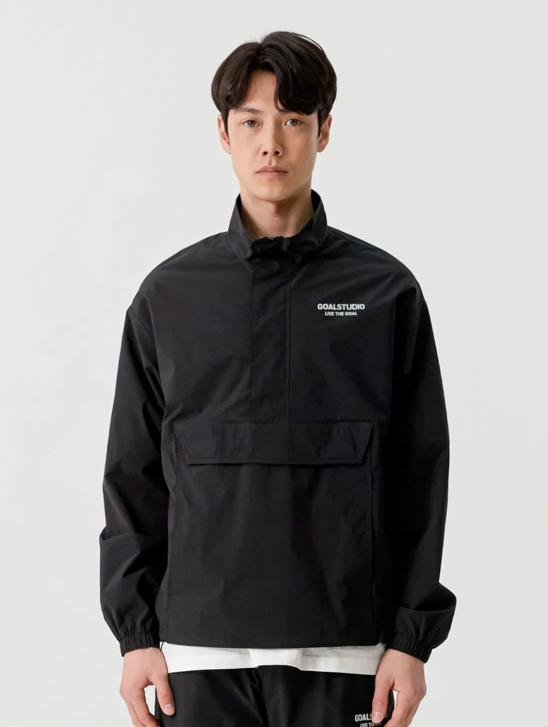 STRETCH WOVEN ANORAK-BLACK