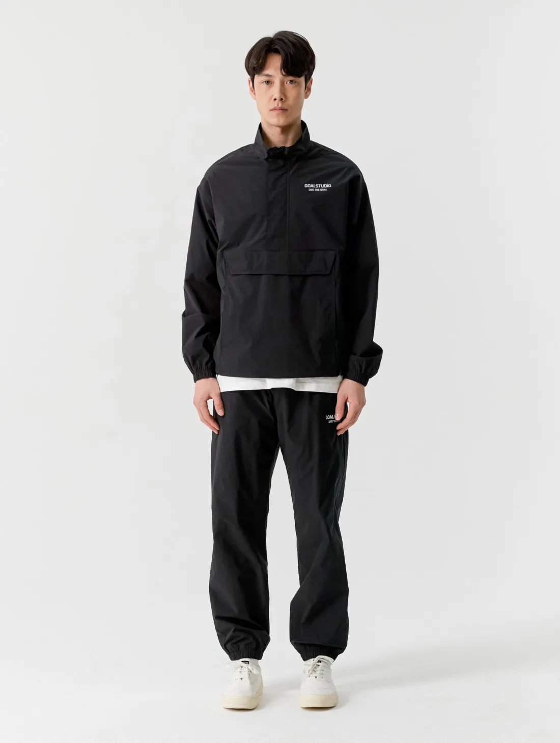 STRETCH WOVEN ANORAK-BLACK