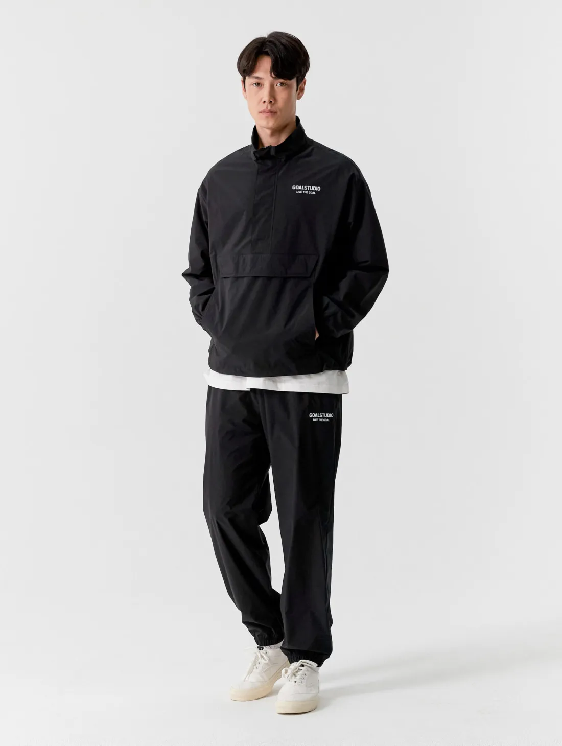 STRETCH WOVEN ANORAK-BLACK