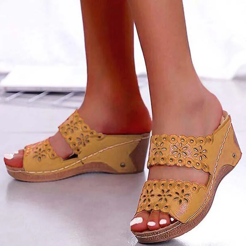 Summer Slip-on Leather Wedge Sandals