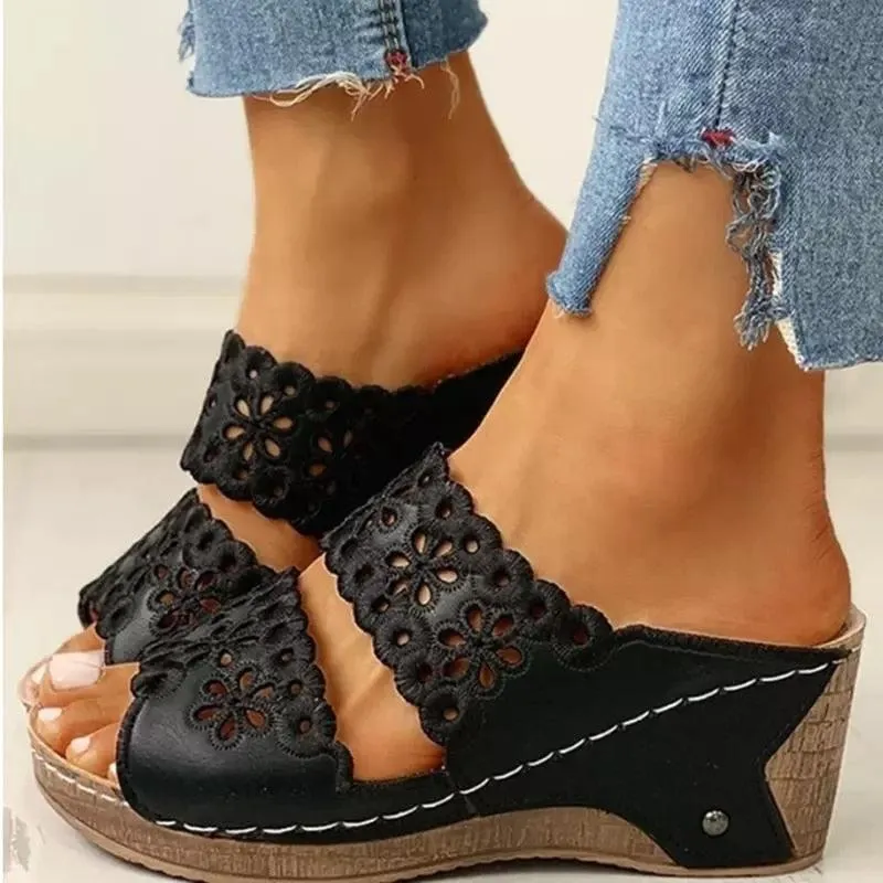 Summer Slip-on Leather Wedge Sandals