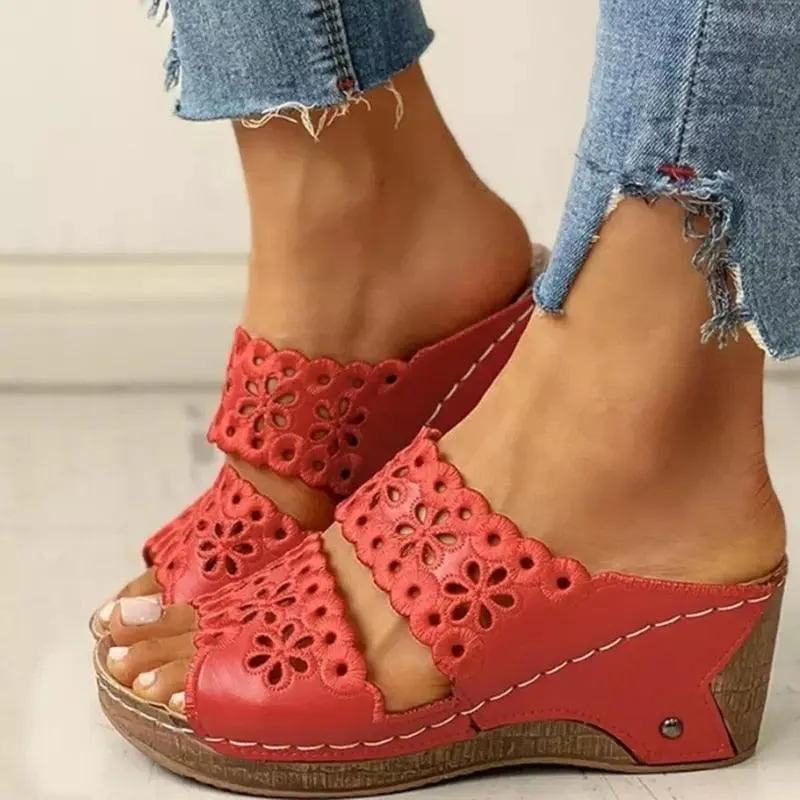 Summer Slip-on Leather Wedge Sandals