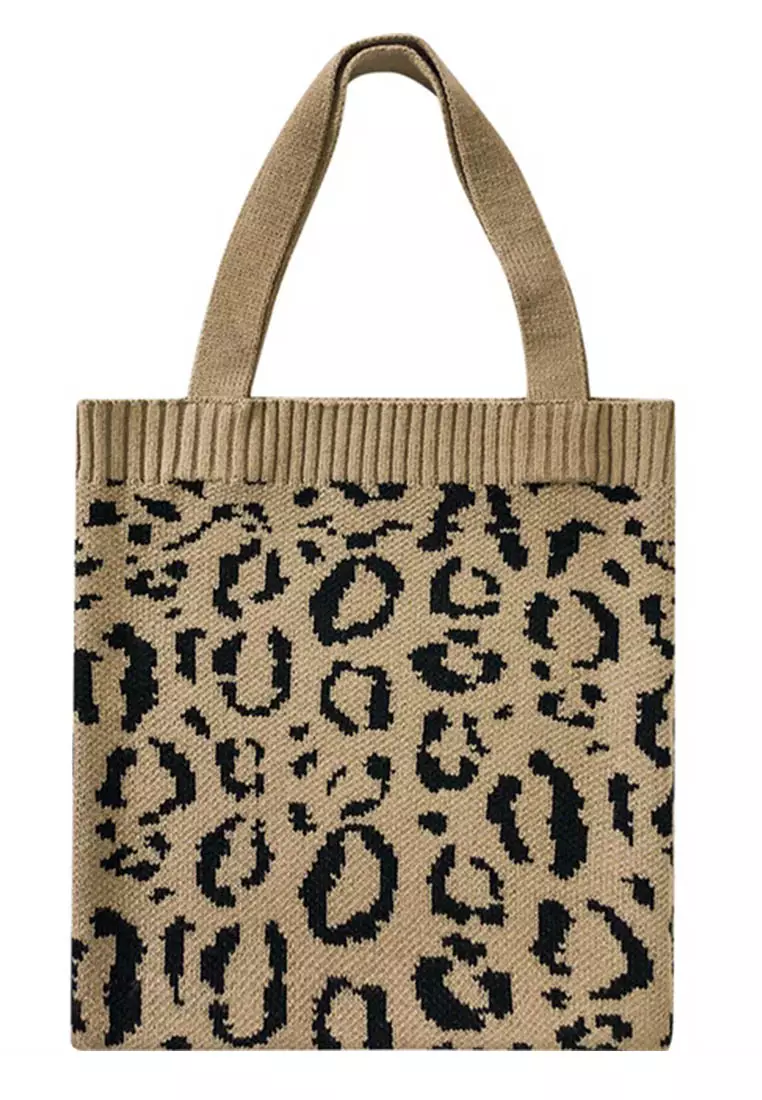 Sunnydaysweety Loepard Prints Knitted Tote Bag A092511GY