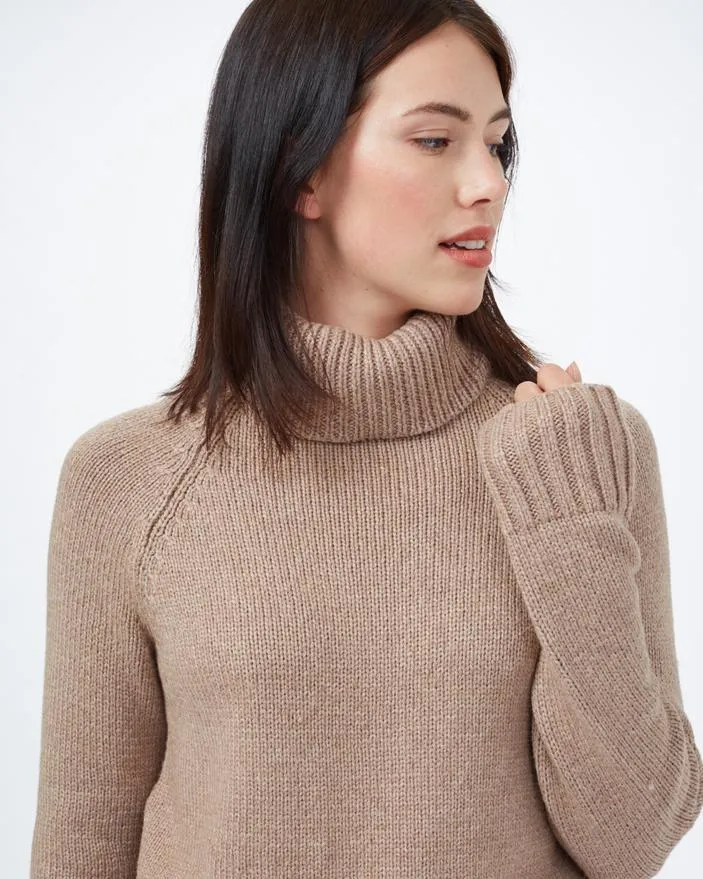 Tentree Highline Wool Turtleneck Sweater in Foxtrot Brown Heather