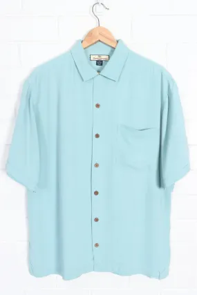 TOMMY BAHAMA Plain Turquoise Short Sleeve Silk Shirt (L)