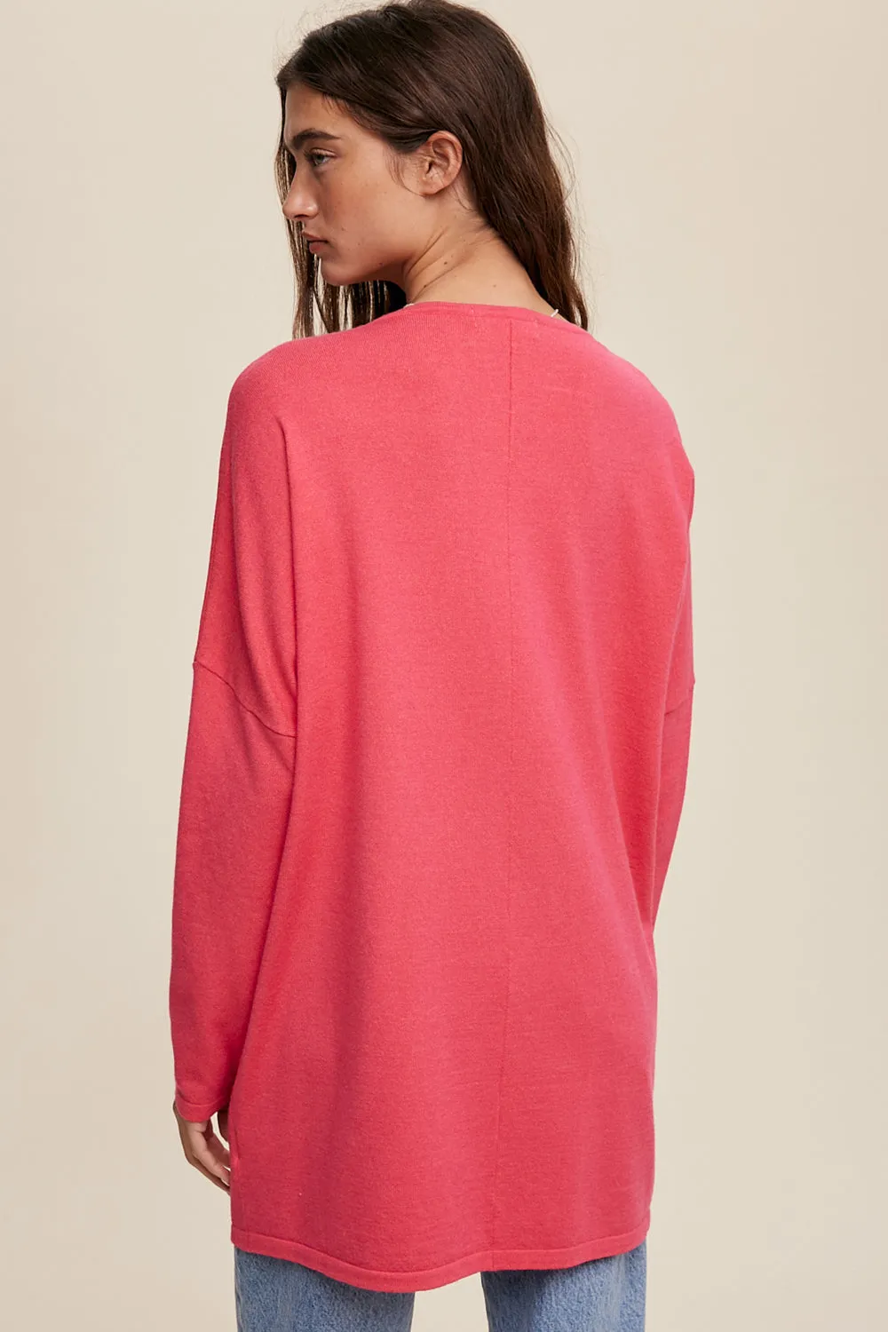 Two Pocket Oversized Light Weight Knit Sweater