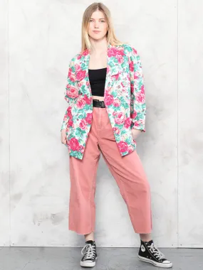 Vintage 80's Women Rose Print Blazer