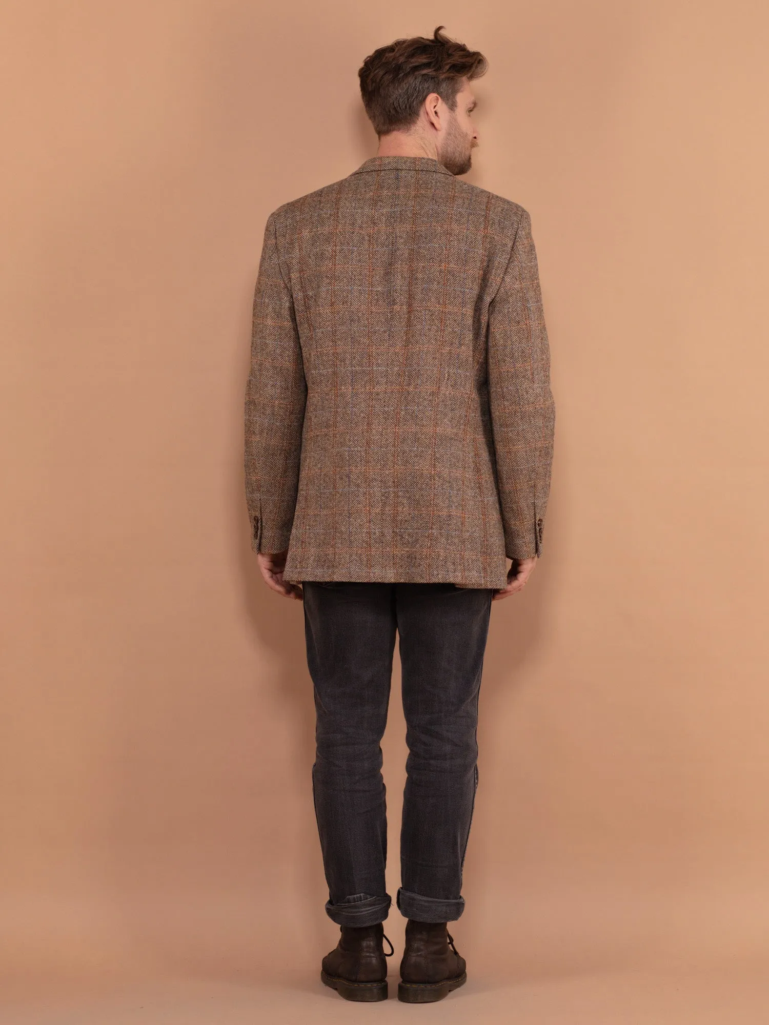 Vintage 90's Men Harris Tweed Blazer in Beige Brown