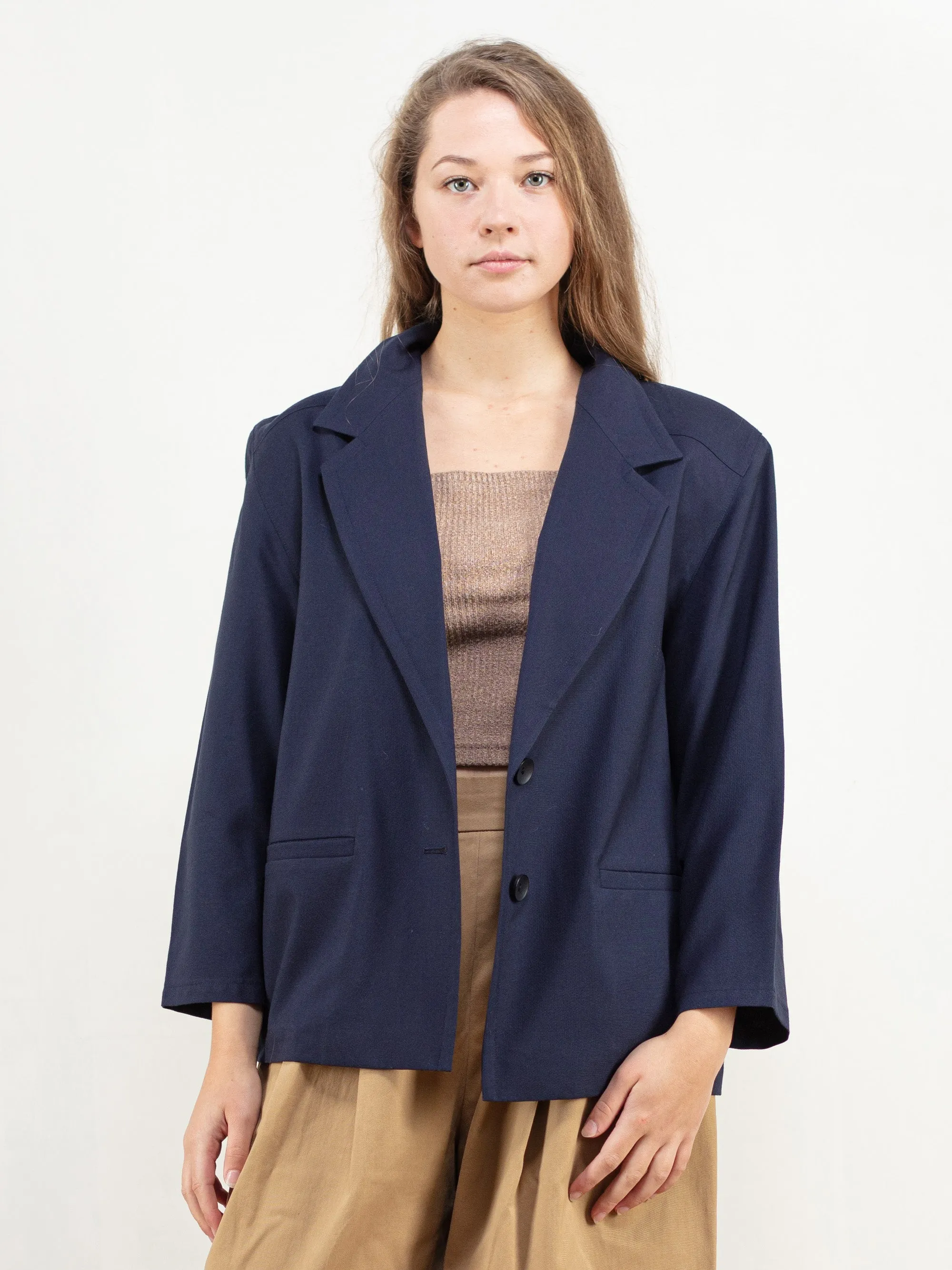 Vintage 90's Women Blue Wool Blazer