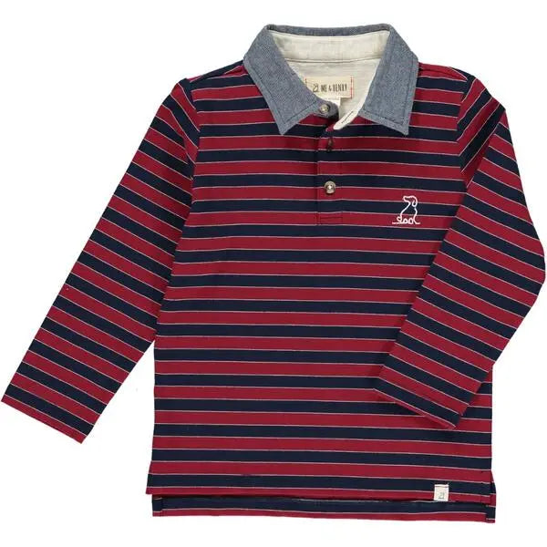 Waverly Wine & Navy Stripe L/S Polo