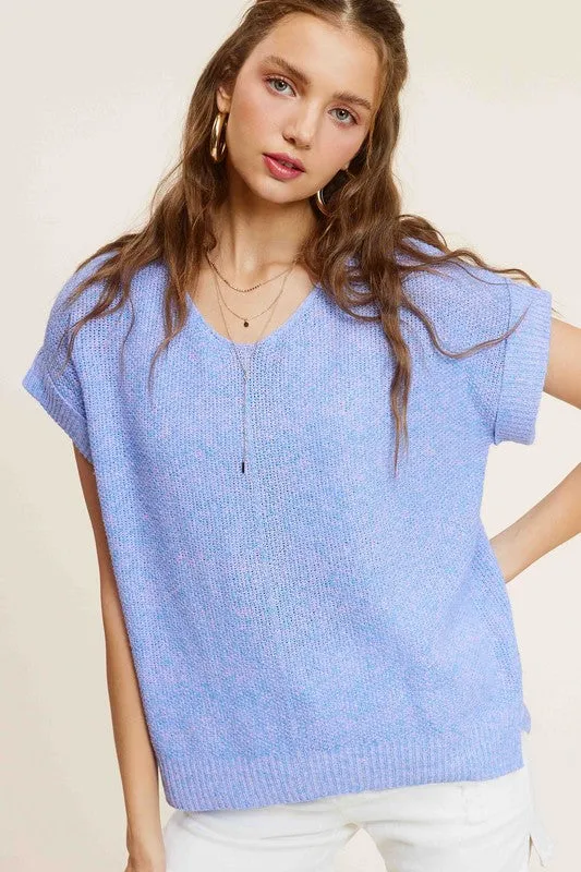 Wessex Soft Lightweight V-Neck Short Sleeve Sweater Top