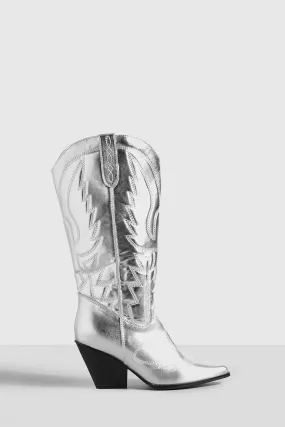 Wide Width Metallic Knee High Western Cowboy Boots