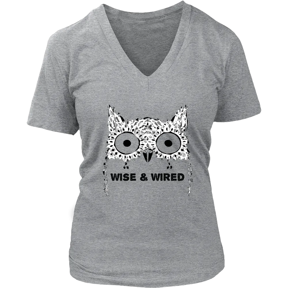 Wise & Wired Owl Women's V-Neck T-Shirt