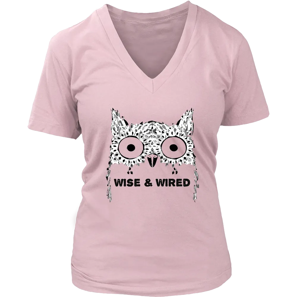 Wise & Wired Owl Women's V-Neck T-Shirt