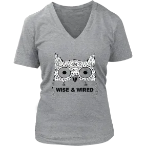 Wise & Wired Owl Women's V-Neck T-Shirt