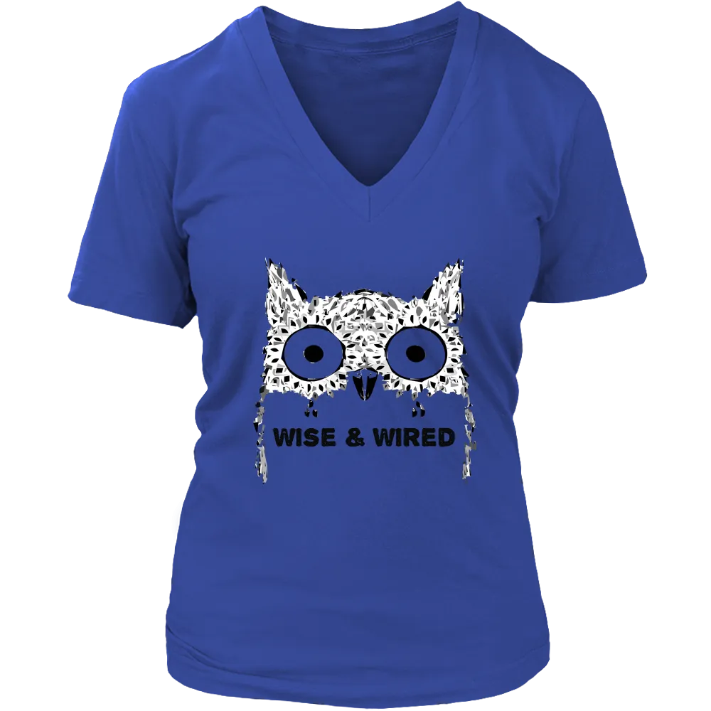 Wise & Wired Owl Women's V-Neck T-Shirt