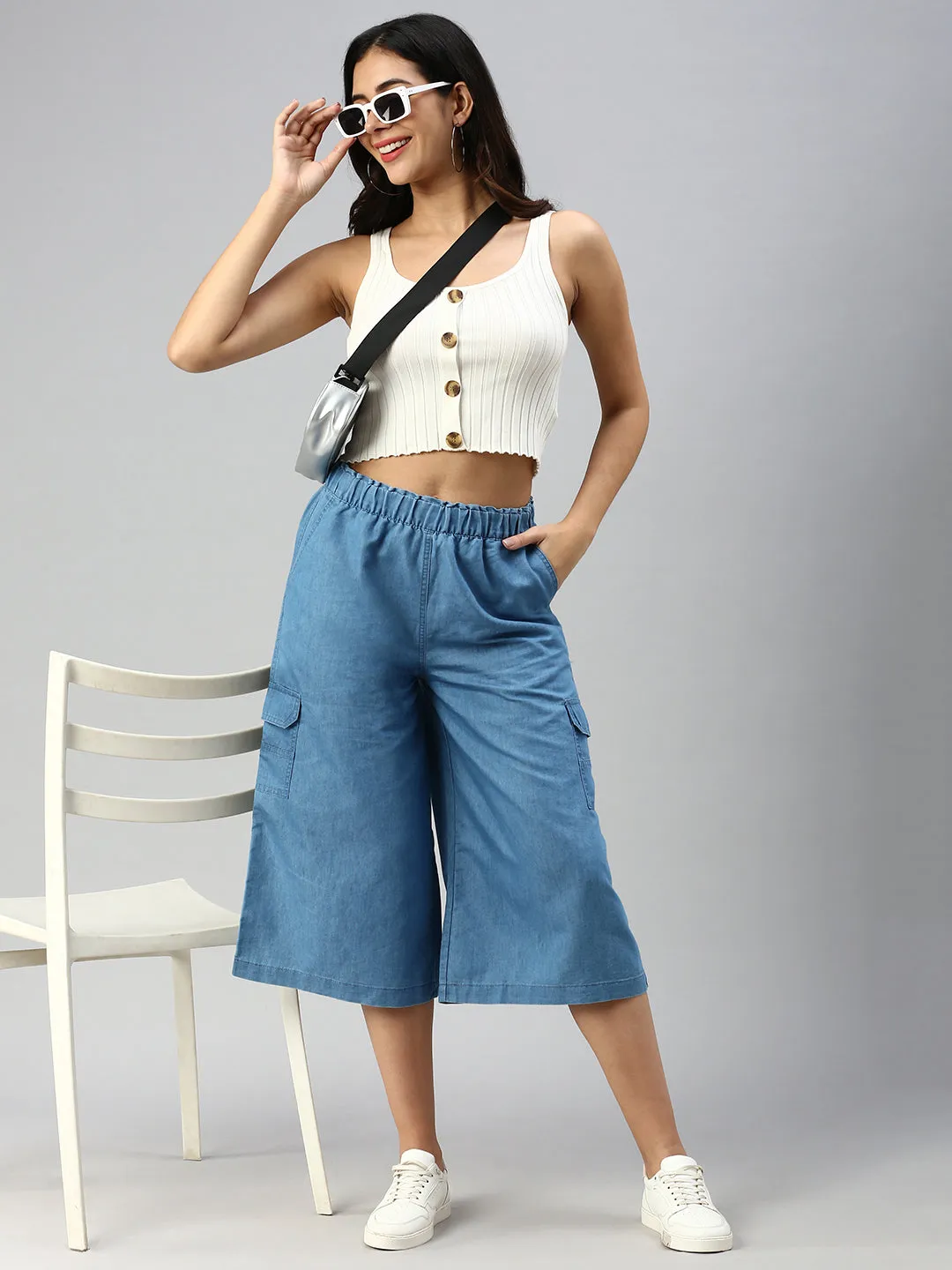 Women Culottes Light Blue