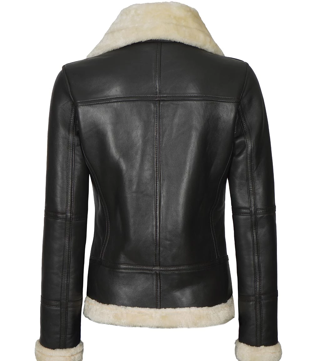 Women's Dark Brown Shearling Leather Bomber Jacket