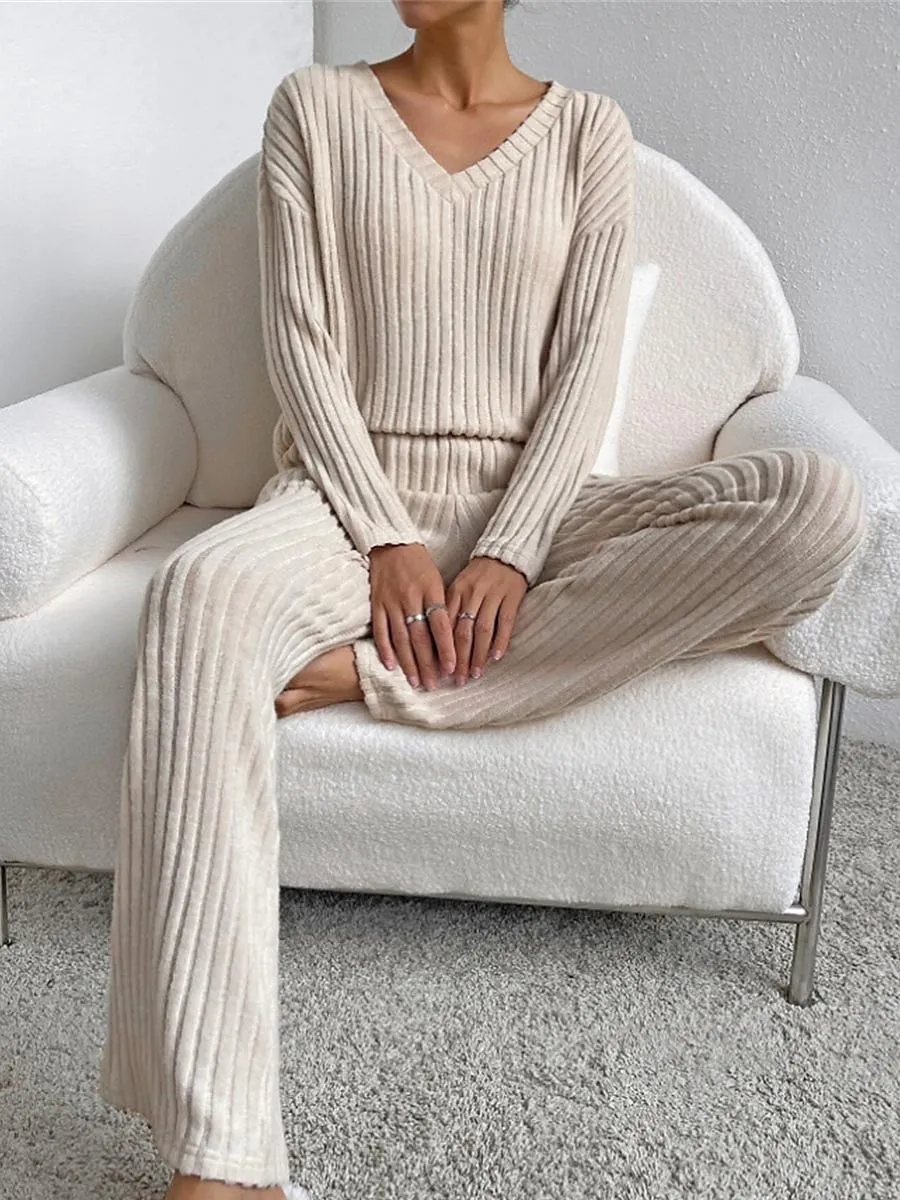 Women's Cozy Knit Drop Shoulder Tee and Pant Lounge Set